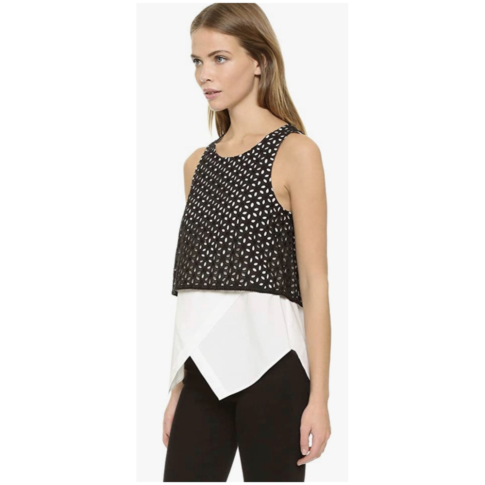 DEREK LAM 10 CROSBY Cotton Eyelet Combo Tank Black